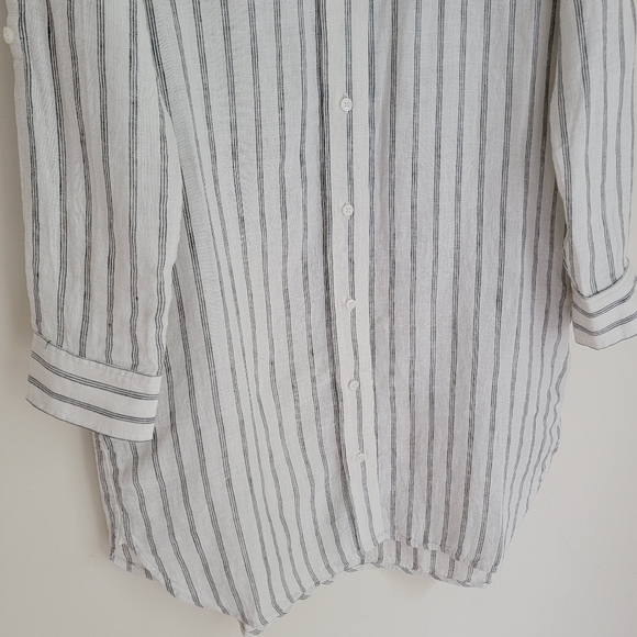 NWT Quince 100% European Linen Shirt Dress, Oatmeal +  Black Stripe, XS - Picture 3 of 11